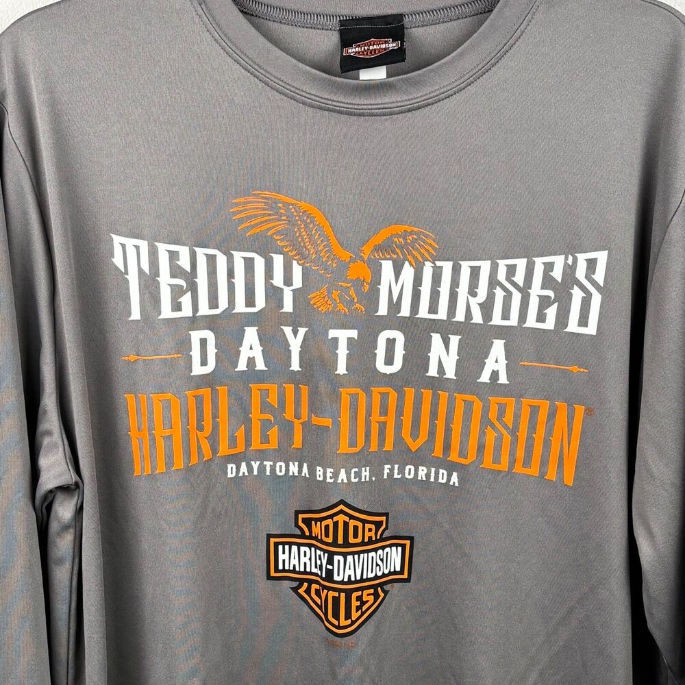 Harley Davidson men’s Large shirt Teddy Morse Daytona Beach grey Long Sleeve